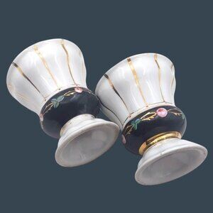 Vintage MCM Hand Painted Porcelain Vases Gold Trim Floral Urn Shaped Set Of 2